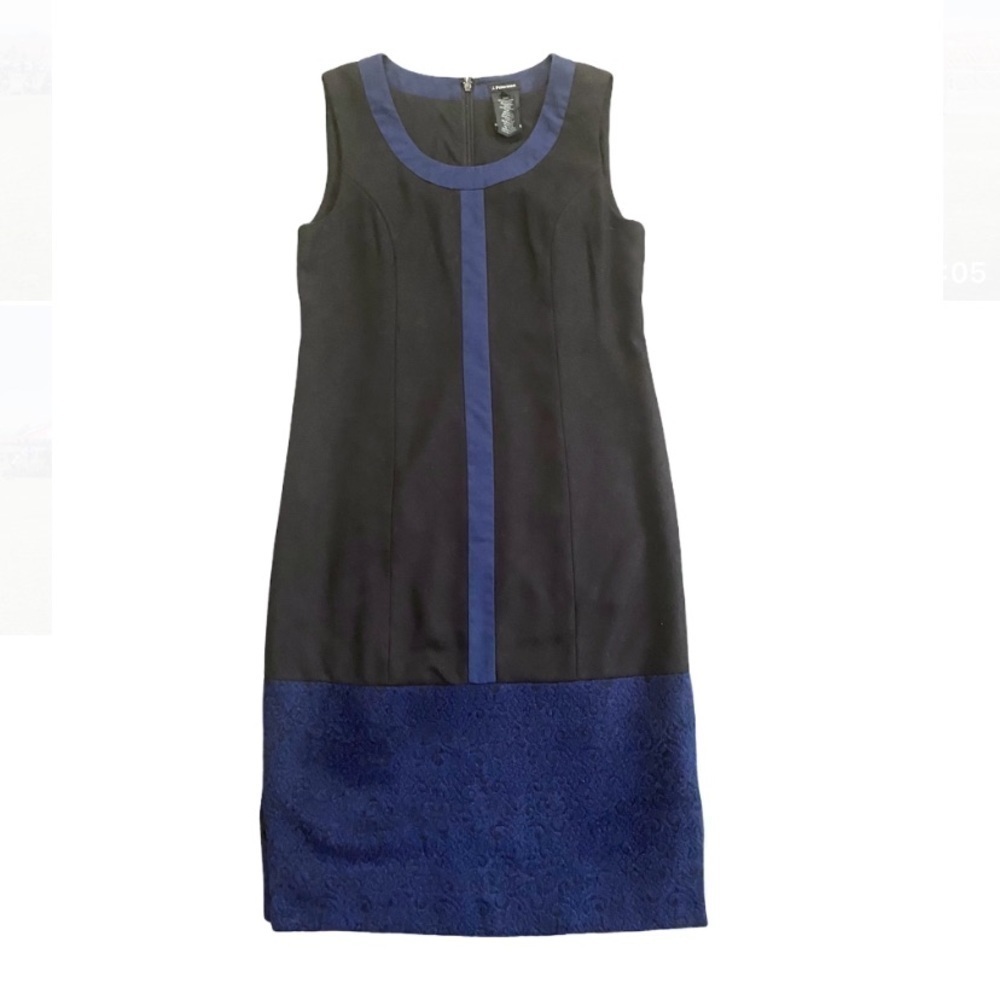 J. Peterman LC Mod T-Neck Black Navy Sheath Dress